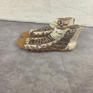 Steve Madden Gladiator Sandals Snakeskin Strappy Cage Flat Tan Cream S2115